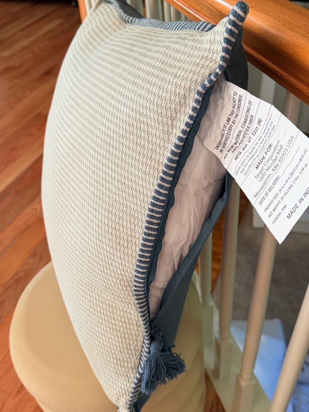 Oversized Square Cotton Linen Texture with Tassel Cream Blue Threshold McGee NEW - Picture 7 of 11